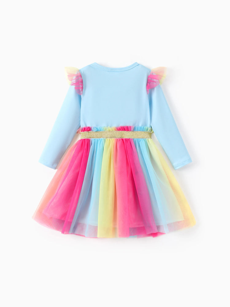 Robe à manches longues en tissu maille à volants Rainbow Dash pour petite fille My Little Pony, bleu clair