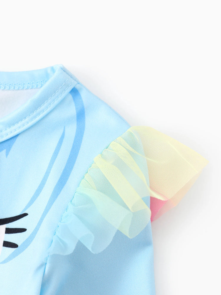 Robe à manches longues en tissu maille à volants Rainbow Dash pour petite fille My Little Pony, bleu clair