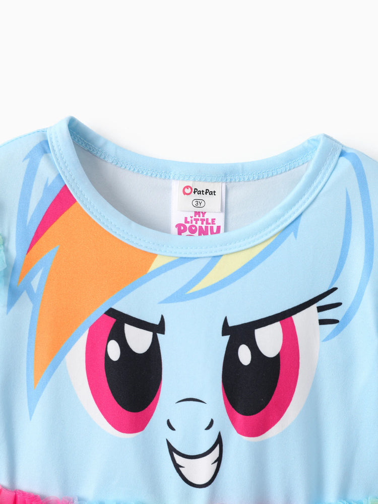 Robe à manches longues en tissu maille à volants Rainbow Dash pour petite fille My Little Pony, bleu clair