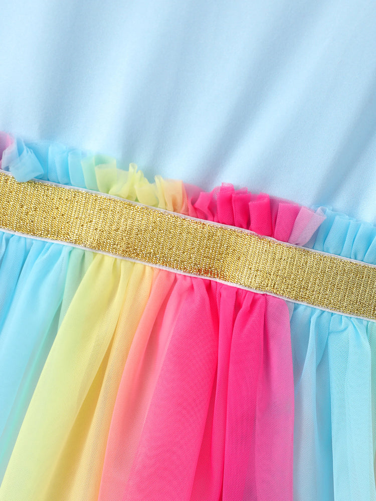 Robe à manches longues en tissu maille à volants Rainbow Dash pour petite fille My Little Pony, bleu clair