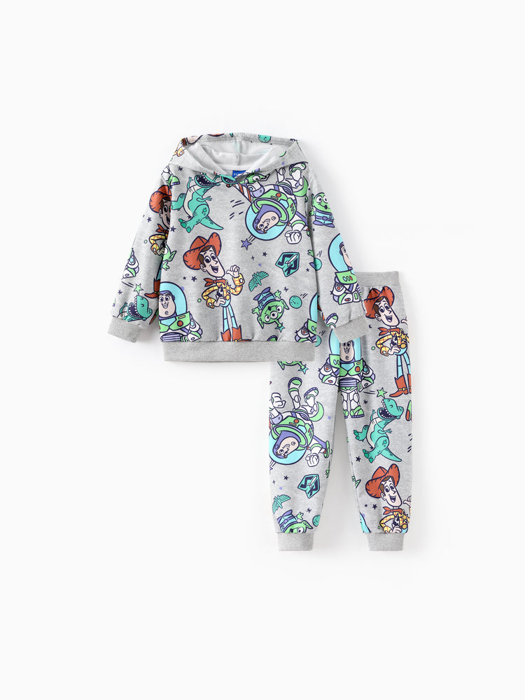 Toy Story Toddler Boy Buzz Lightyear/Woody 2pcs Ribbed Cuffs Hooded Sweatshirt and Sweatpants Set Grey