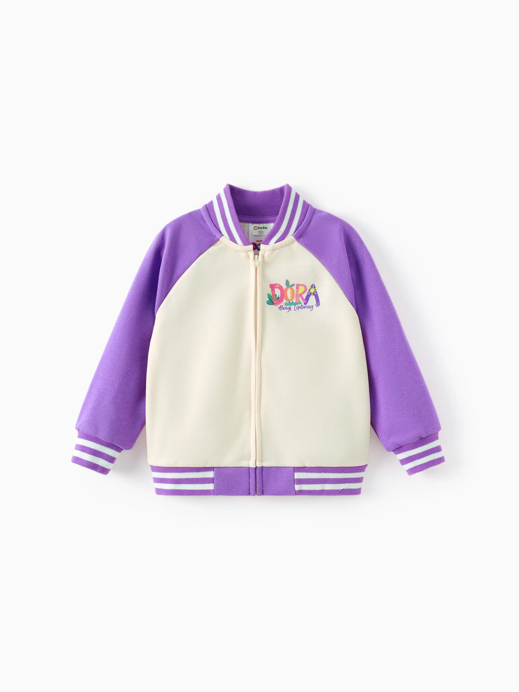 Dora Toddler Girl Knitted Fabric Colorblock Bomber Jacket Purple