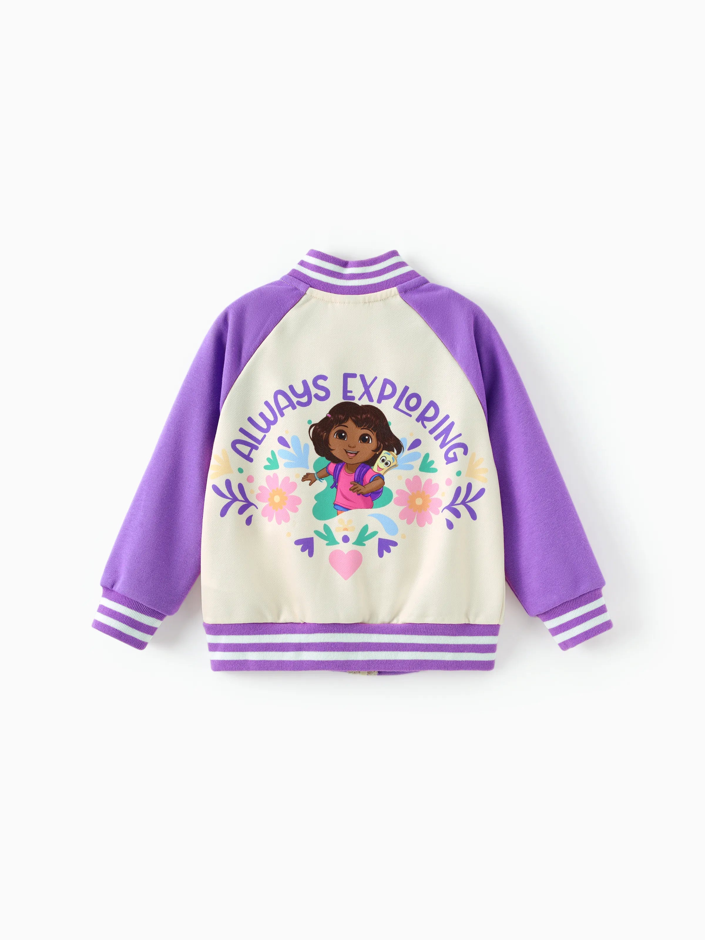 Dora Toddler Girl Knitted Fabric Colorblock Bomber Jacket Purple Dora Toddler Girl Knitted Fabric Colorblock Bomber Jacket Purple