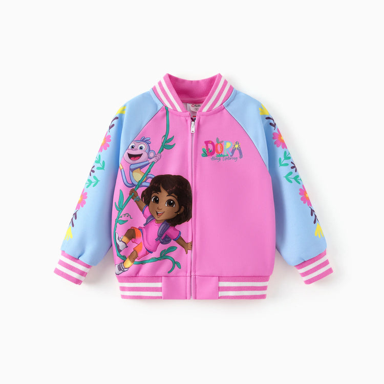 Dora Toddler Girl Knitted Fabric Colorblock Bomber Jacket Hot Pink