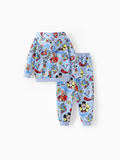 Disney Mickey and Friends Toddler Boy 2pcs Mickey Mouse Cotton Hooded Sweatshirt and Pants Sets Light Blue