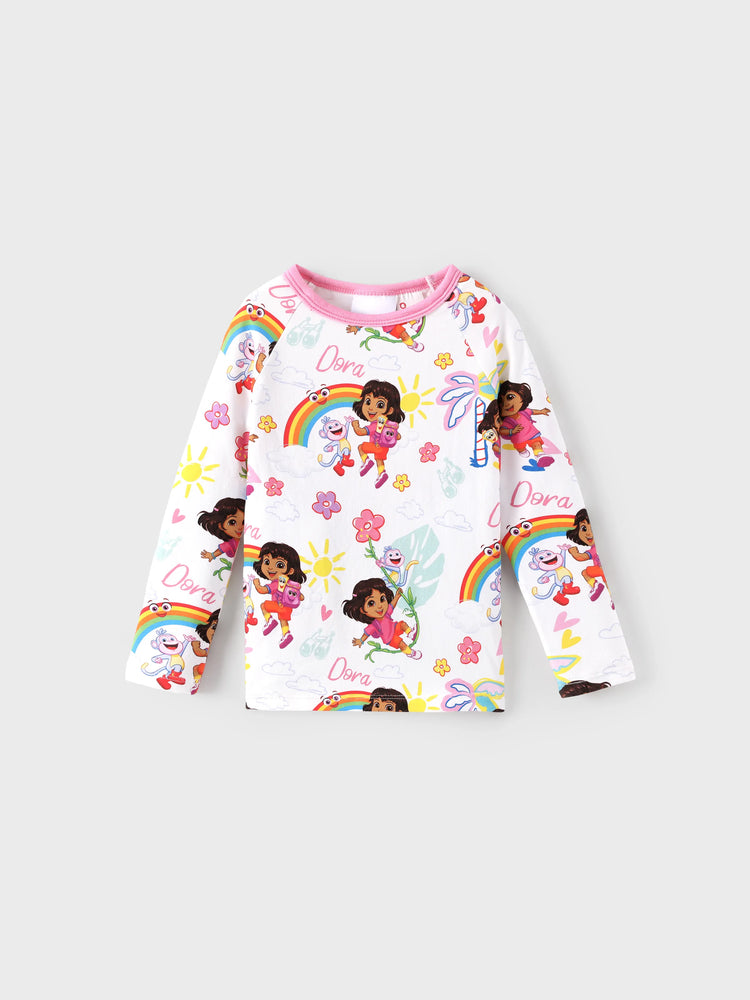 Dora Toddler/Kids Girl 2pcs Cotton Knit Fabric Pajamas Set White