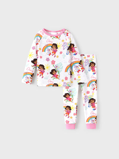 Dora Toddler/Kids Girl 2pcs Cotton Knit Fabric Pajamas Set White