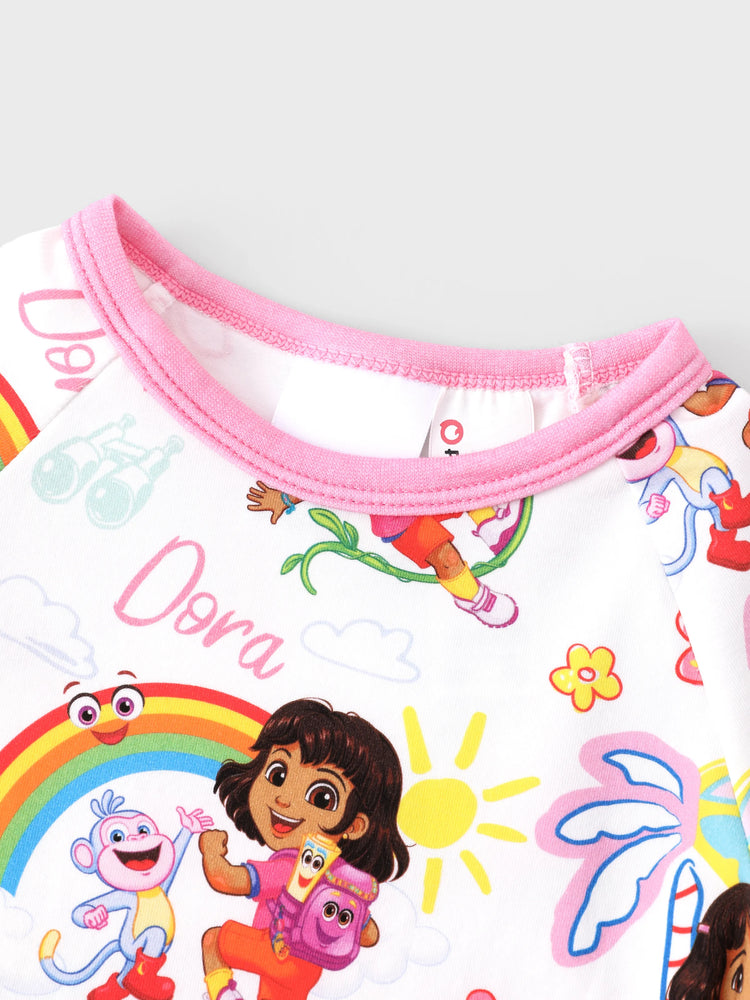 Dora Toddler/Kids Girl 2pcs Cotton Knit Fabric Pajamas Set White