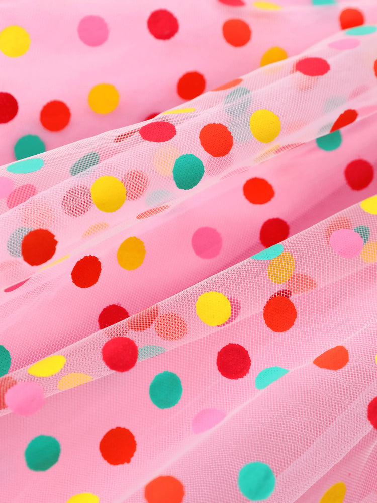 Dora Kleinkind Mädchen Strick- und Mesh-Spleißkleid mit Polka Dots  weiß