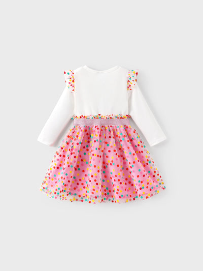 Vestido Dora para niña pequeña de punto y malla con lunares blancos