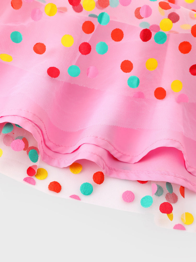 Dora Kleinkind Mädchen Strick- und Mesh-Spleißkleid mit Polka Dots  weiß