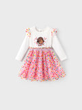 Dora Kleinkind Mädchen Strick- und Mesh-Spleißkleid mit Polka Dots  weiß