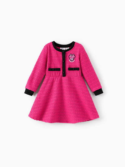 Disney Mickey and Friends Toddler/Kids Girl Minnie Mouse Embroidery Patch Pockets Dress Hot Pink