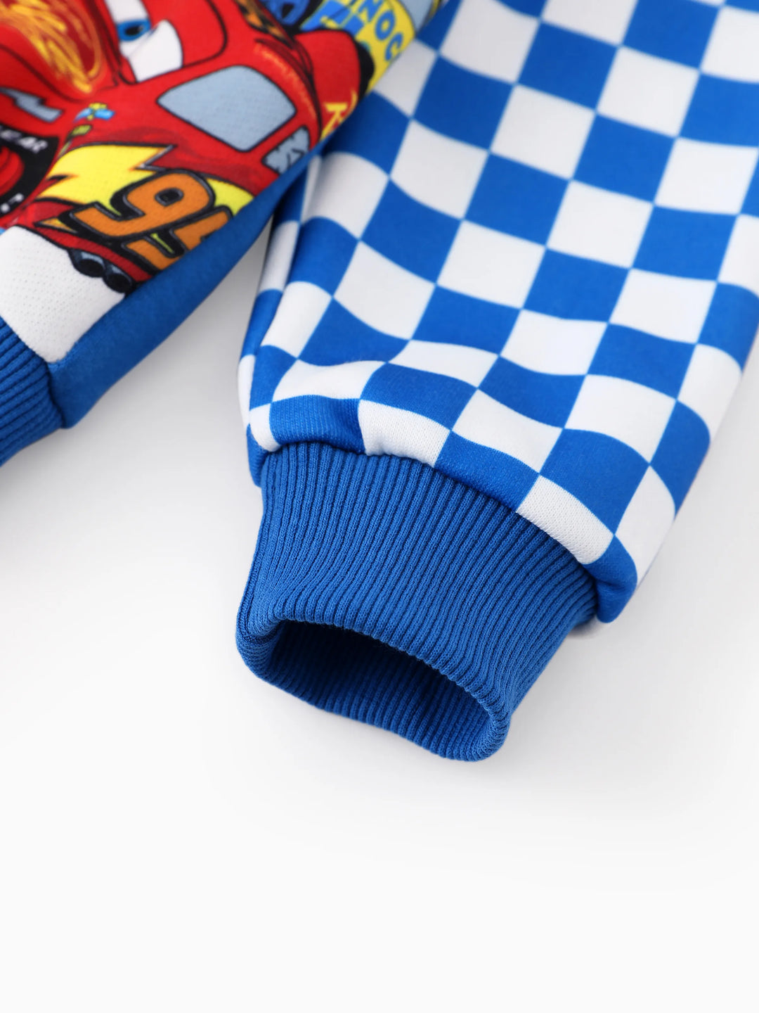 Veste bomber bleue en maille à boutons-pression, motif Cars, pour petit garçon, à l'effigie de Flash McQueen Ramirez.