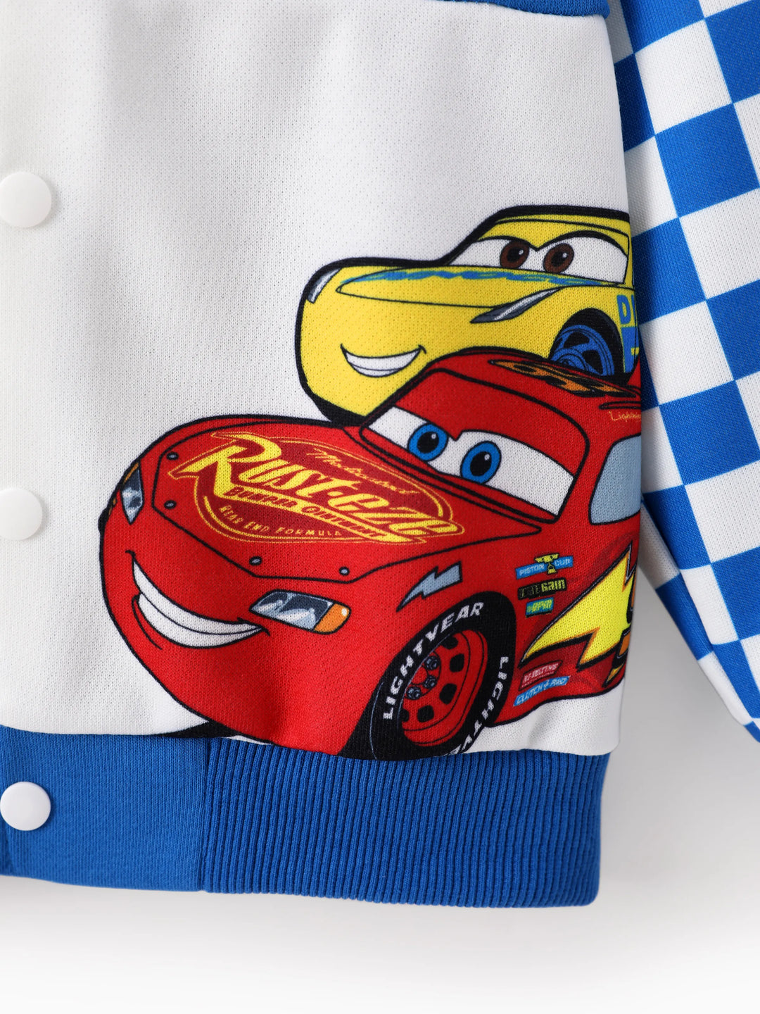 Veste bomber bleue en maille à boutons-pression, motif Cars, pour petit garçon, à l'effigie de Flash McQueen Ramirez.
