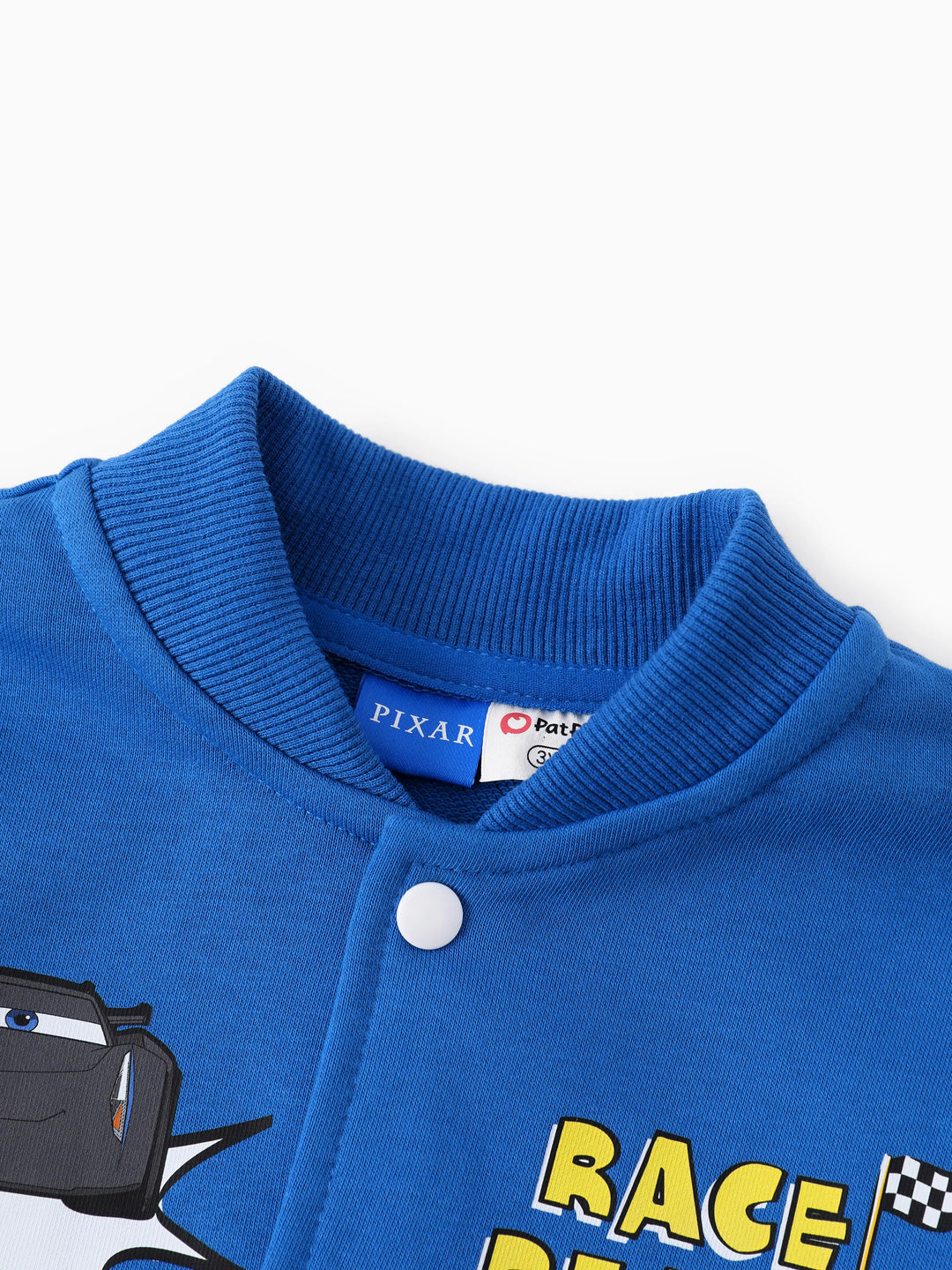 Veste bomber bleue en maille à boutons-pression, motif Cars, pour petit garçon, à l'effigie de Flash McQueen Ramirez.