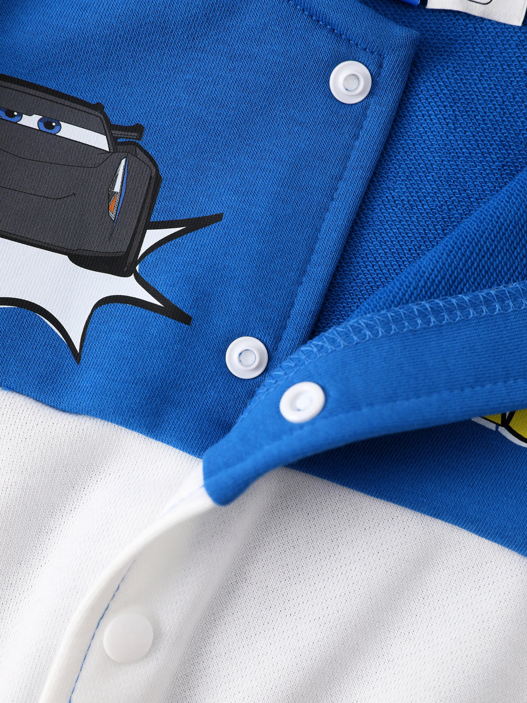 Veste bomber bleue en maille à boutons-pression, motif Cars, pour petit garçon, à l'effigie de Flash McQueen Ramirez.