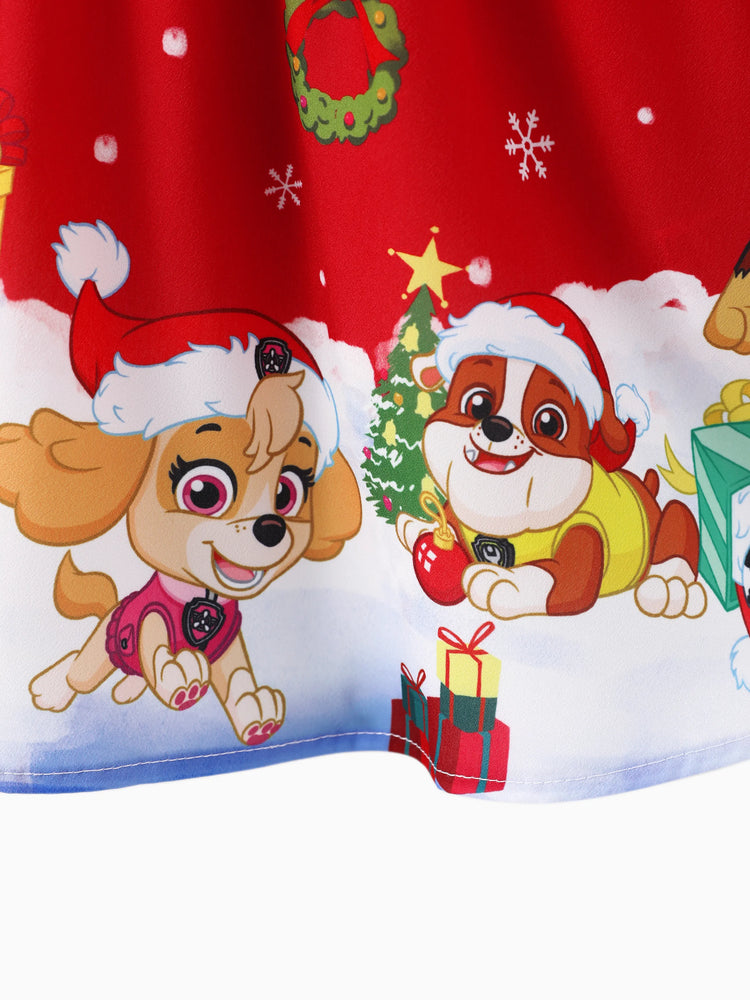 Vestido navideño de la Patrulla Canina para niña pequeña, con mangas abullonadas, rojo, de Chase, Marshall, Rubble y Skye