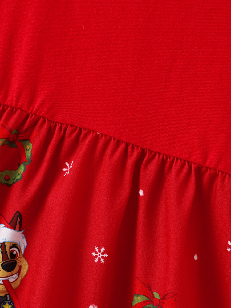 Vestido navideño de la Patrulla Canina para niña pequeña, con mangas abullonadas, rojo, de Chase, Marshall, Rubble y Skye