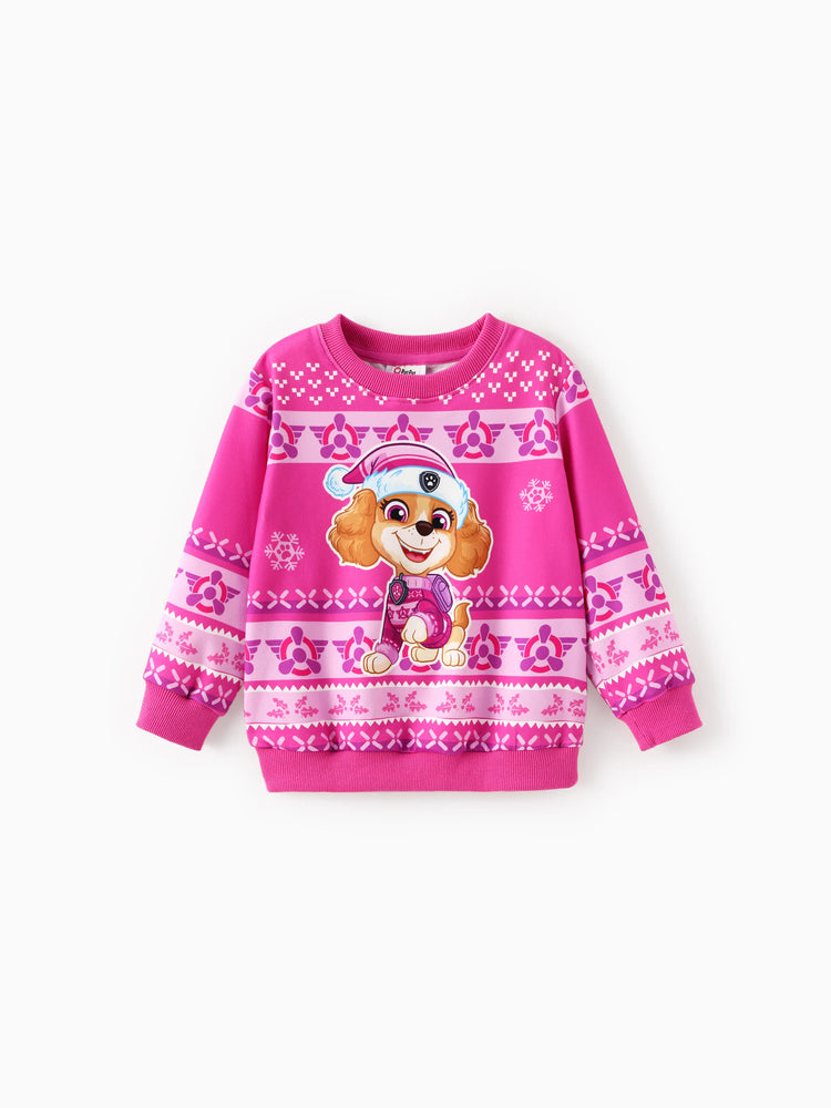 PAW Patrol Toddler Girl Christmas Skye Fair Isle Snowflake Sweatshirt Hot Pink