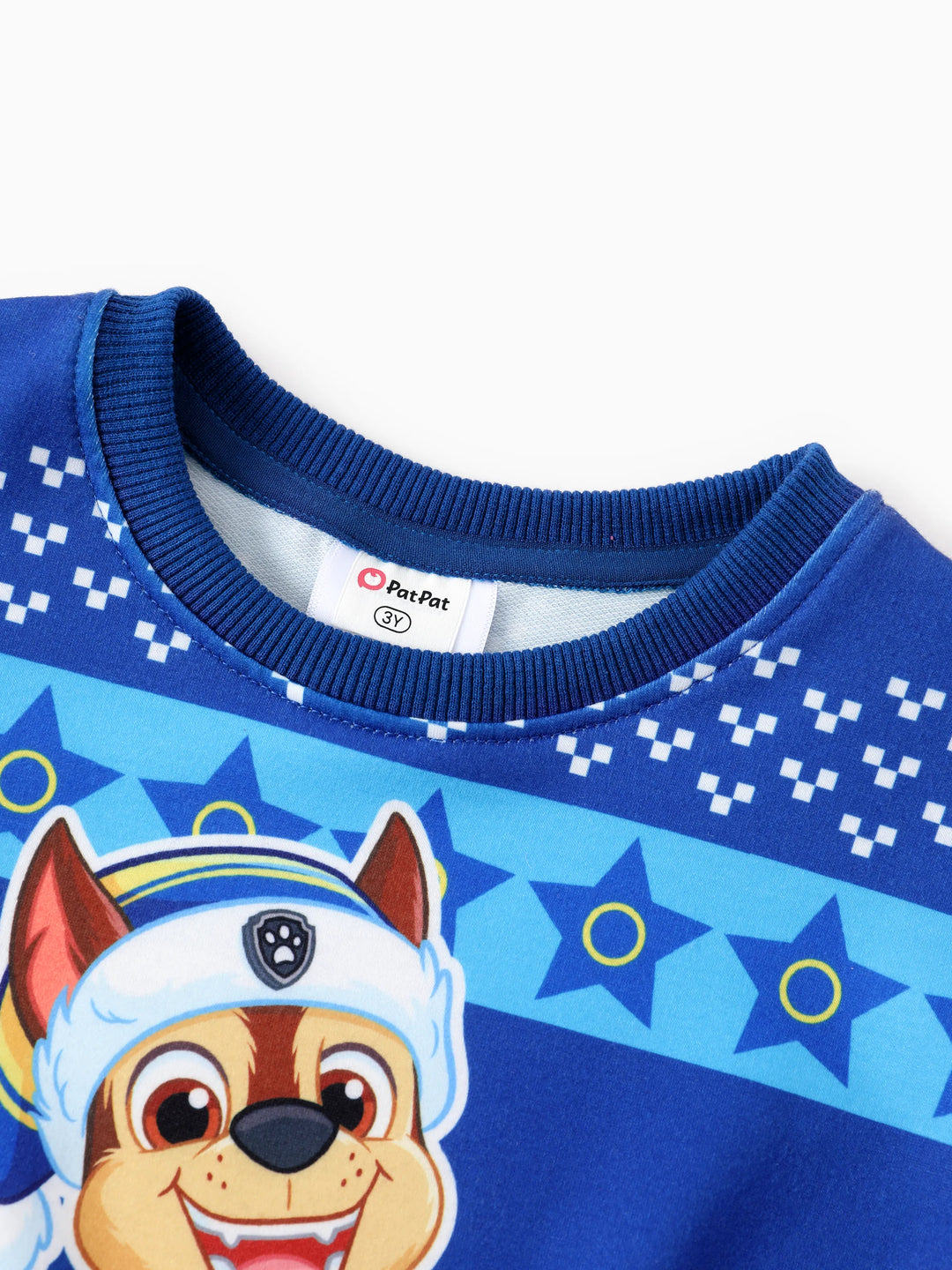 Sweat-shirt bleu Pat' Patrouille pour petit garçon, motif flocons de neige, motif jacquard.