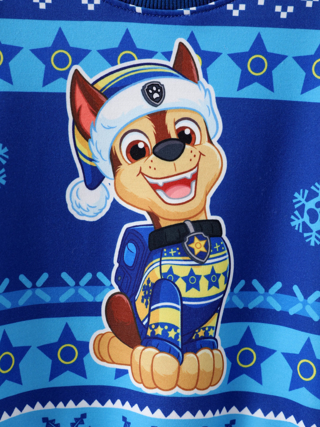 Sweat-shirt bleu Pat' Patrouille pour petit garçon, motif flocons de neige, motif jacquard.