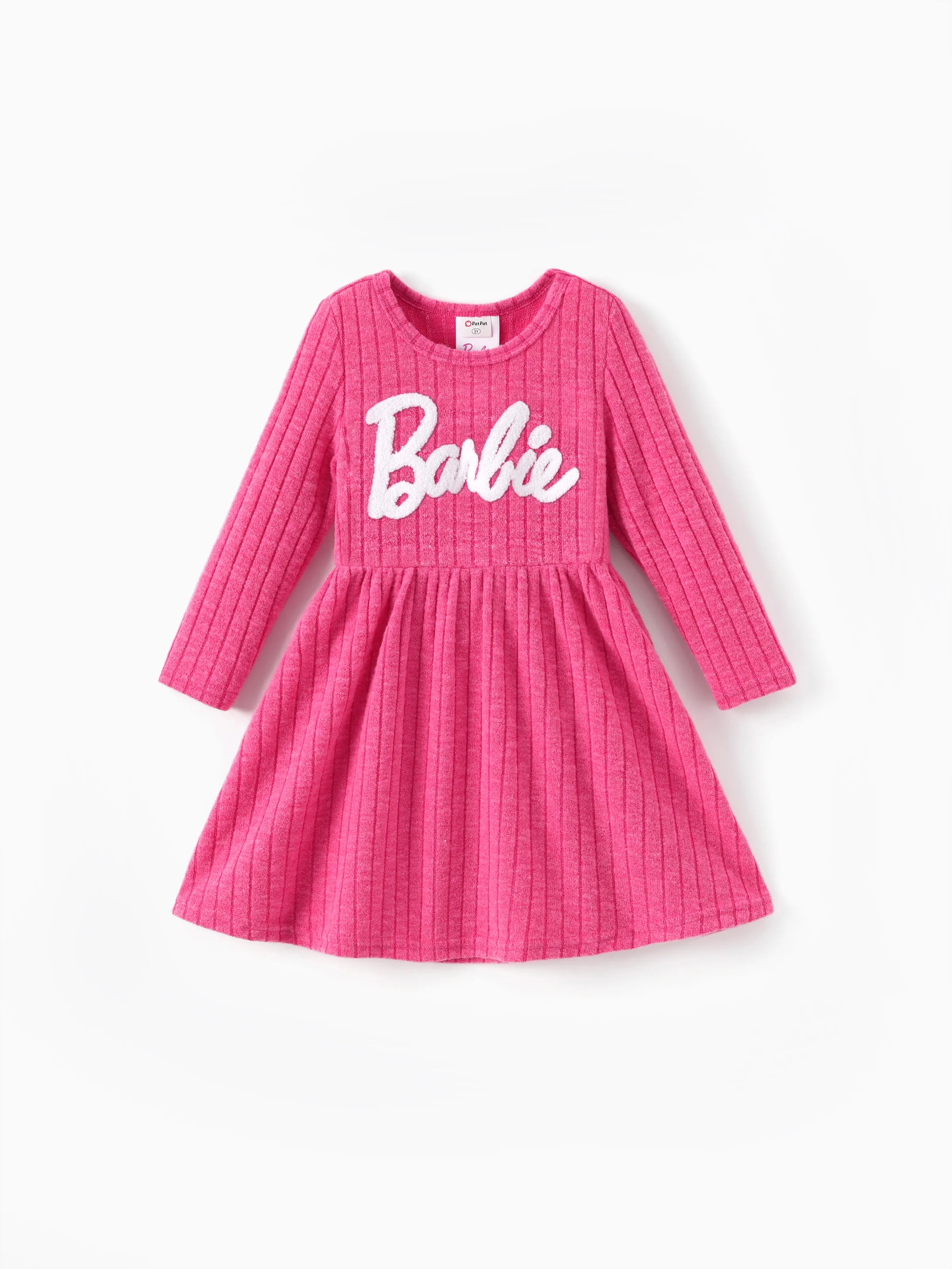 Barbie Toddler/Kids Girl Ribbed Knit Fabric Terry Embroidery Dress Hot - PatPat Barbie Toddler/Kids Girl Ribbed Knit Fabric Terry Embroidery Dress Hot - PatPat