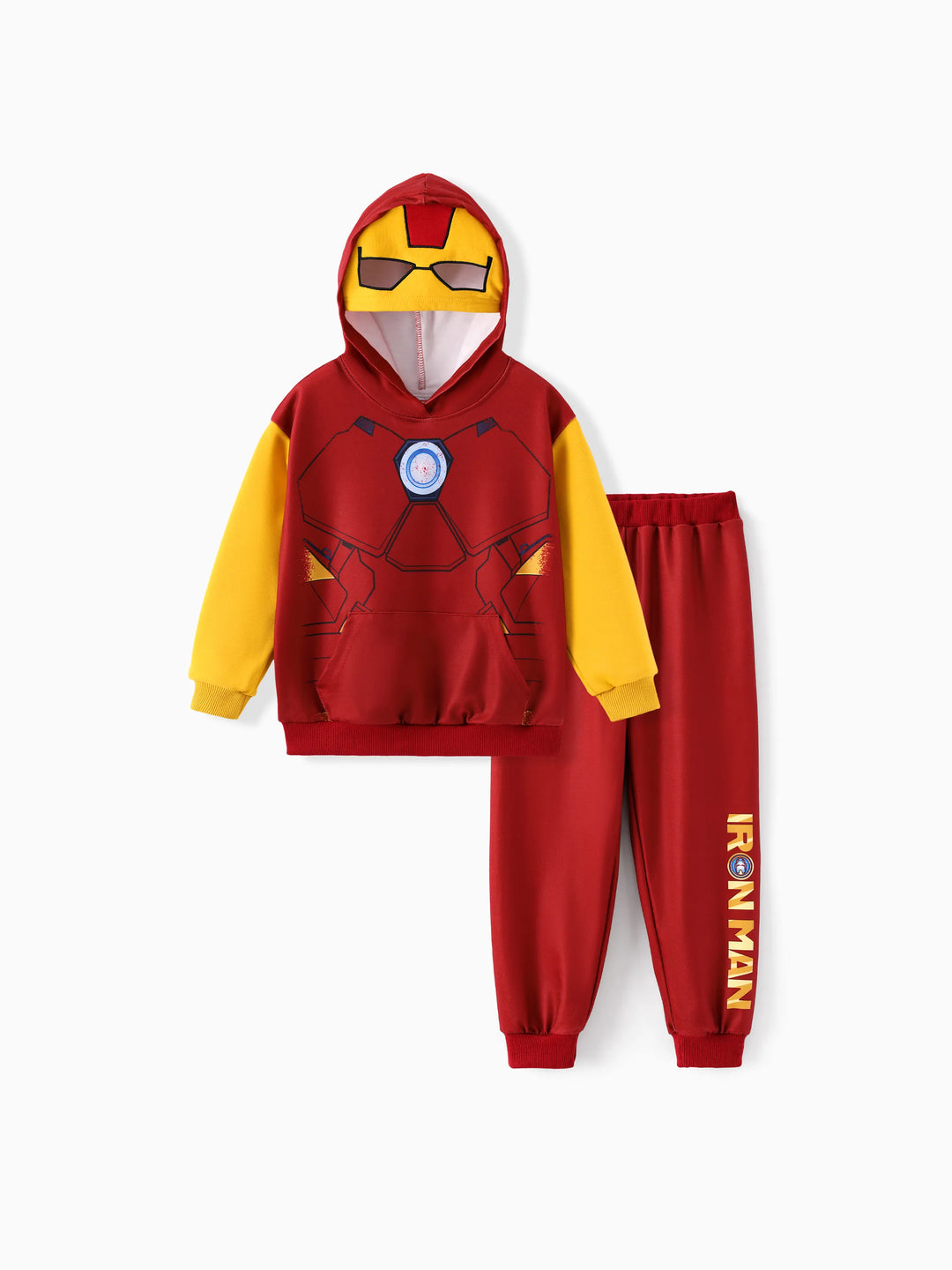 Marvel Toddler/ Kid Boy 2pcs Iron Man Costume Sweatshirt and Pants Set with Built-in Mask Burgundy