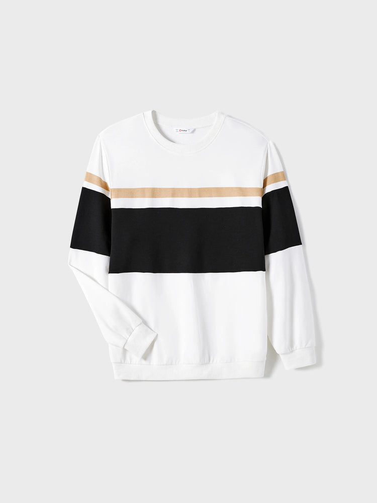 Family Matching Black-Almond Mesh Skirt and Classic Round Neck Long Sleeve Tops Sets Black