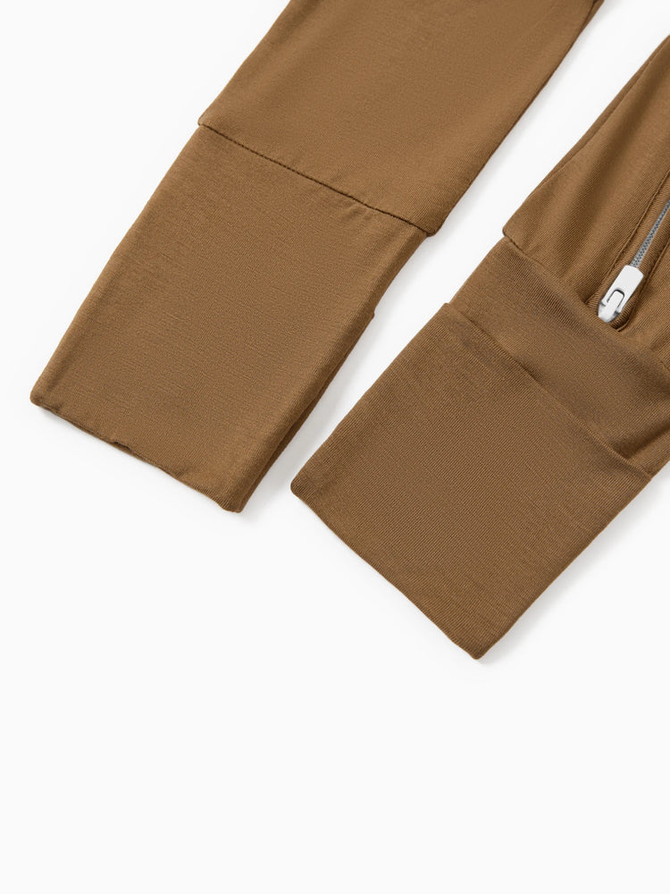 Bamboo Baby Boy/Girl 2-Pack Solid&Bee Printed 2-Way Zipper Anti Slip Footie Coffee