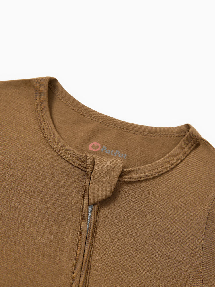 Bamboo Baby Boy/Girl 2-Pack Solid&Bee Printed 2-Way Zipper Anti Slip Footie Coffee