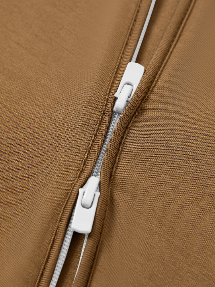 Bamboo Baby Boy/Girl 2-Pack Solid&Bee Printed 2-Way Zipper Anti Slip Footie Coffee