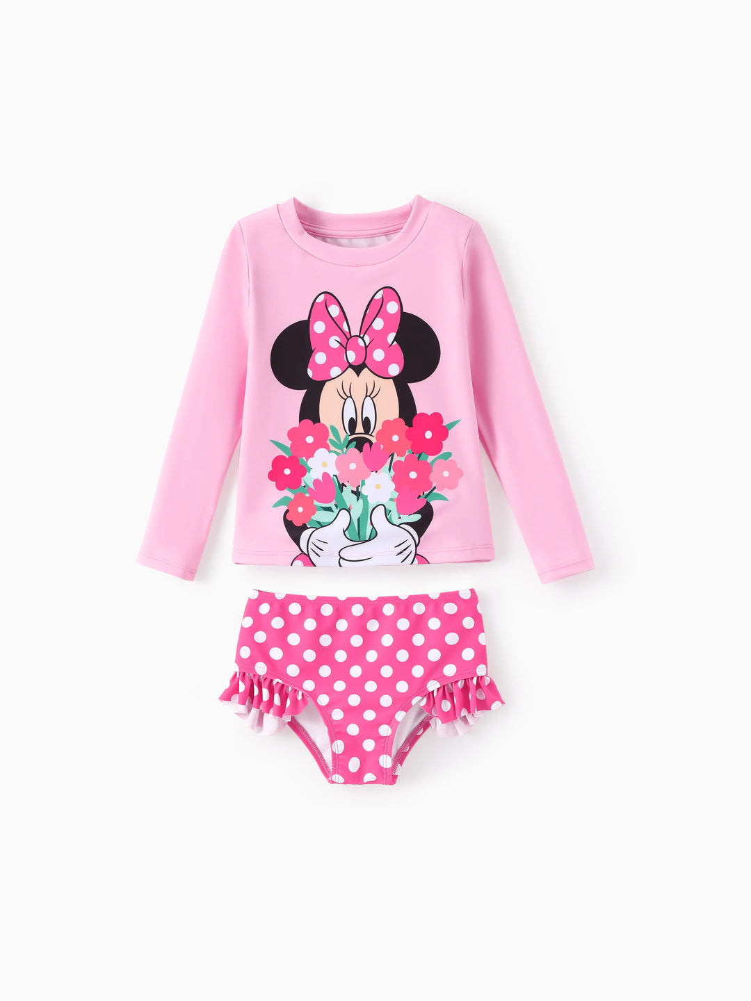 Disney Mickey and Friends Toddler/Kid Girl 2pcs Minnie Mouse UPF50+ Ruffle Swimsuit Pink