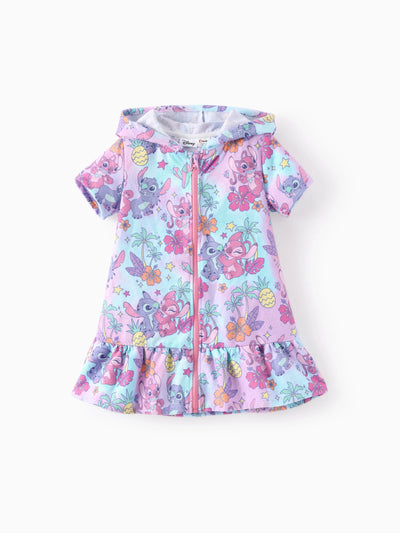 Disney Stitch Toddler/Kid Lilo/StitchAllover Print Ruffled Hooded Swimsuit Multi-color