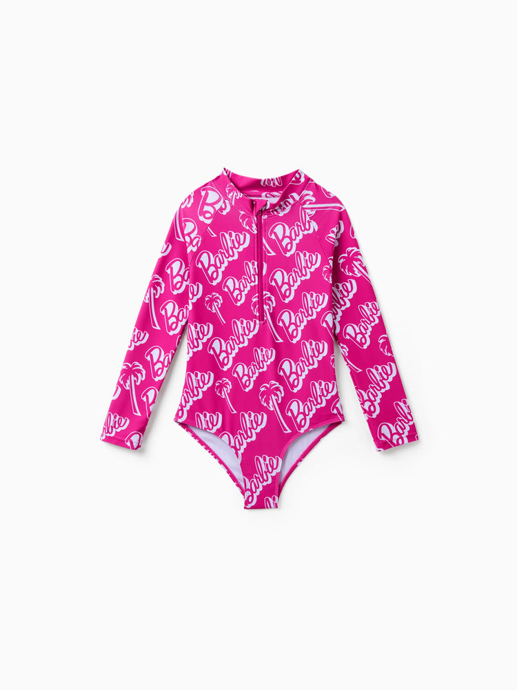 Barbie Toddler/Kid Girl 1pc Zip-up Front All-over Print Swimsuit  Hot Pink