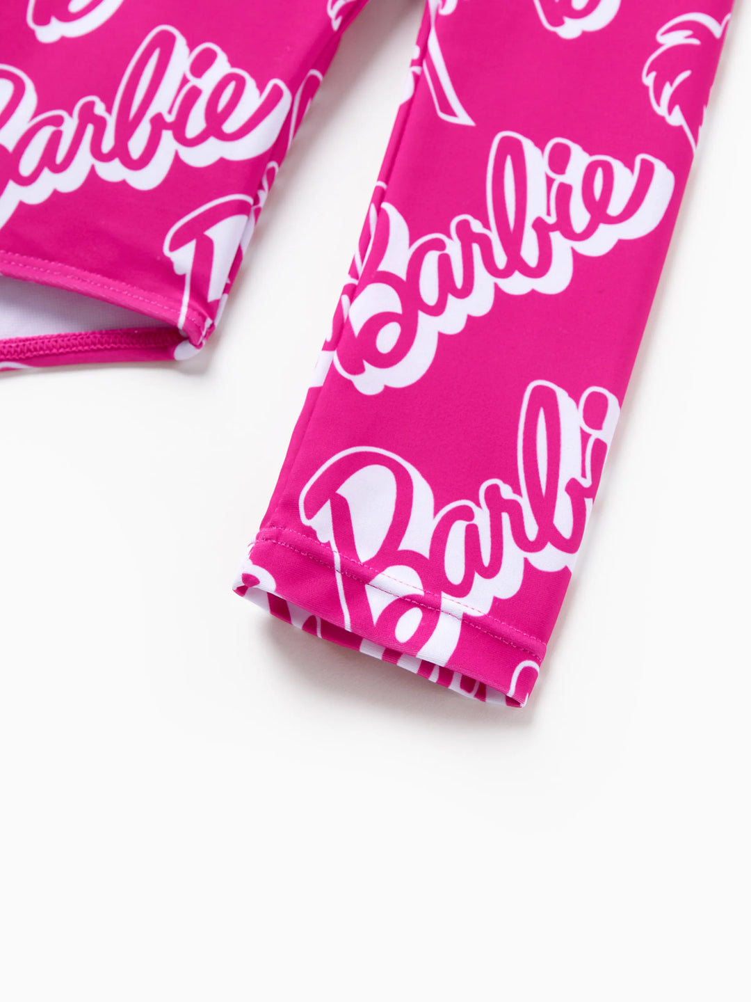 Barbie Kleinkind-/Mädchen-Badeanzug mit UPF50+ Sonnenschutz und Reißverschluss vorne in leuchtendem Pink.
