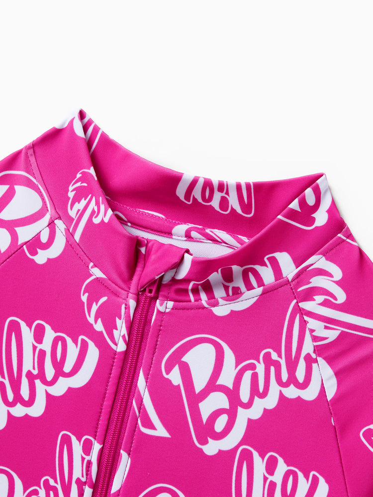 Barbie Toddler/Kid Girl 1pc Zip-up Front All-over Print Swimsuit  Hot Pink