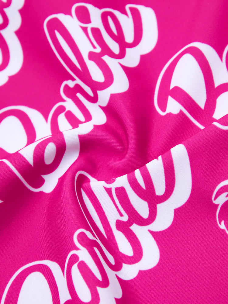 Barbie Toddler/Kid Girl 1pc Zip-up Front All-over Print Swimsuit  Hot Pink