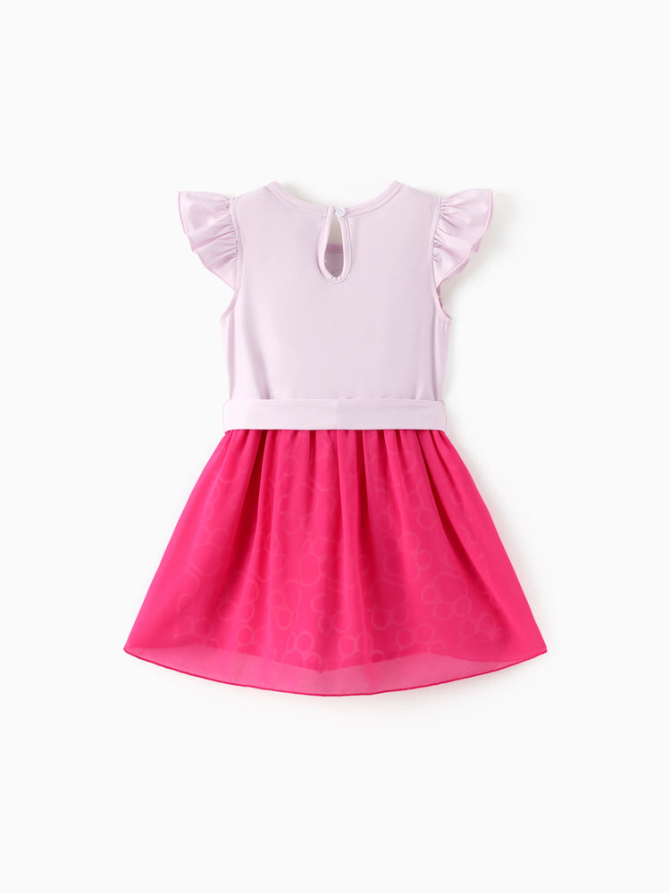 PAW Patrol Toddler Girl Skye Mesh Splice Flutter-sleeve Jumpsuit Hot Pink