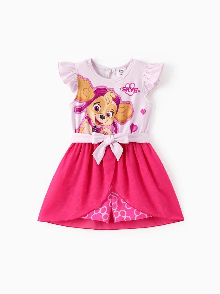 PAW Patrol Toddler Girl Skye Mesh Splice Flutter-sleeve Jumpsuit Hot Pink