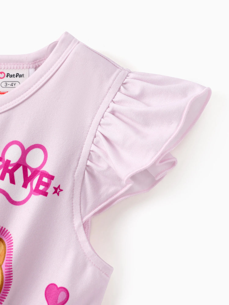PAW Patrol Toddler Girl Skye Mesh Splice Flutter-sleeve Jumpsuit Hot Pink