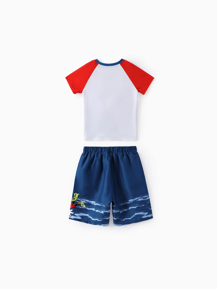 Disney Mickey and Friends Toddler/Kid Boy 2pcs Mickey Mouse Sea Life Print Tops and Trunks Swimsuit Set  Deep Blue
