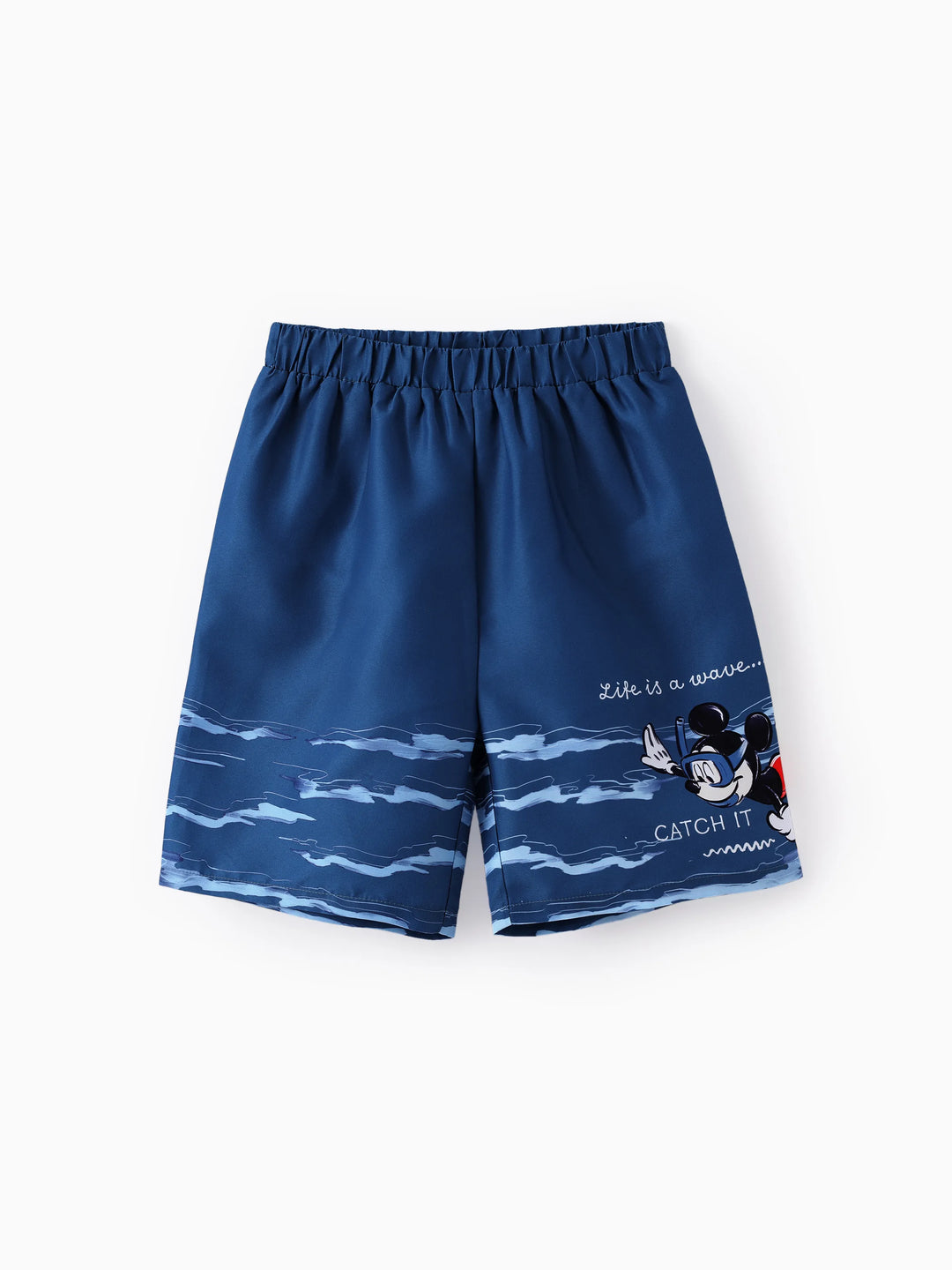 Disney Mickey and Friends Toddler/Kid Boy 2pcs Mickey Mouse UPF50+ Sea Life Print Tops and Trunks Swimsuit Deep Blue