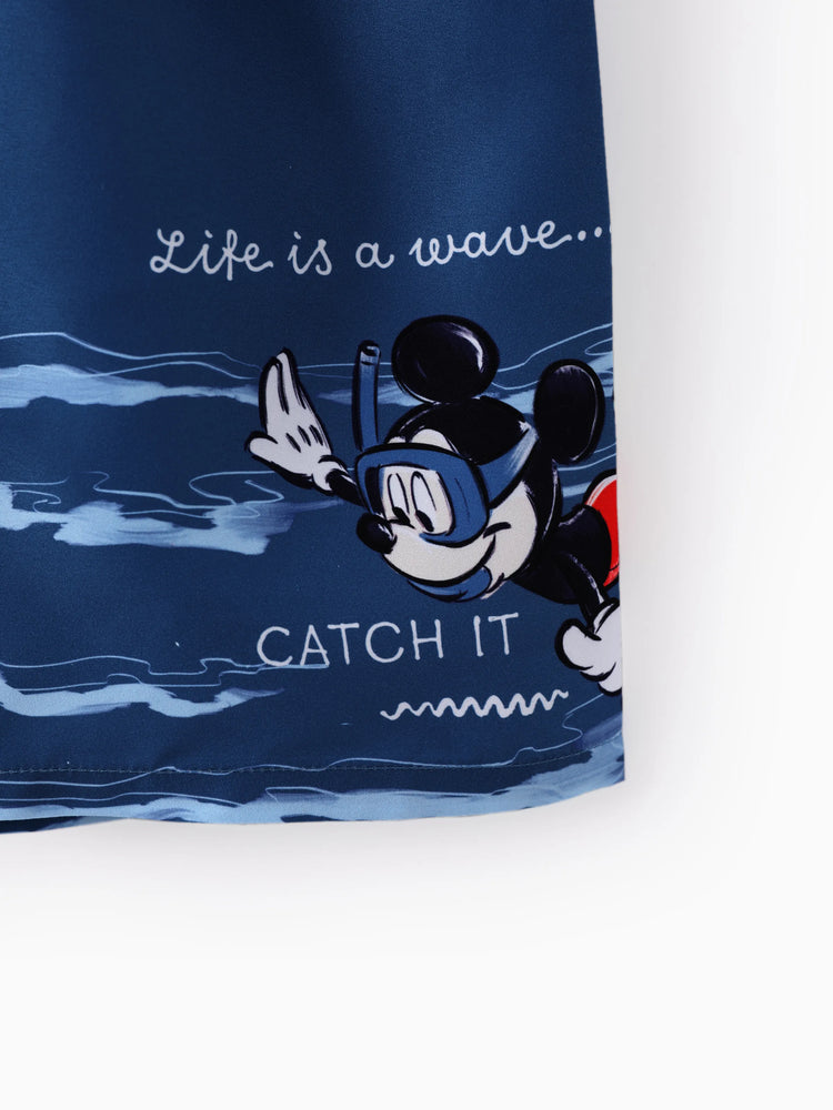 Disney Mickey and Friends Toddler/Kid Boy 2pcs Mickey Mouse Sea Life Print Tops and Trunks Swimsuit Set  Deep Blue
