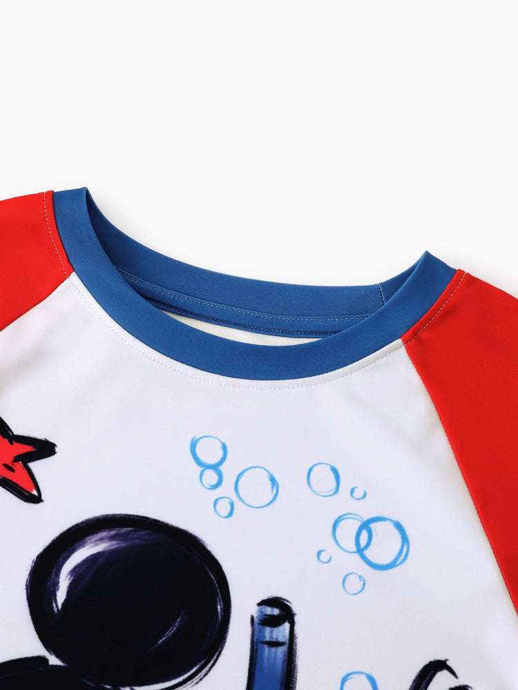 Disney Mickey and Friends Toddler/Kid Boy 2pcs Mickey Mouse Sea Life Print Tops and Trunks Swimsuit Set  Deep Blue