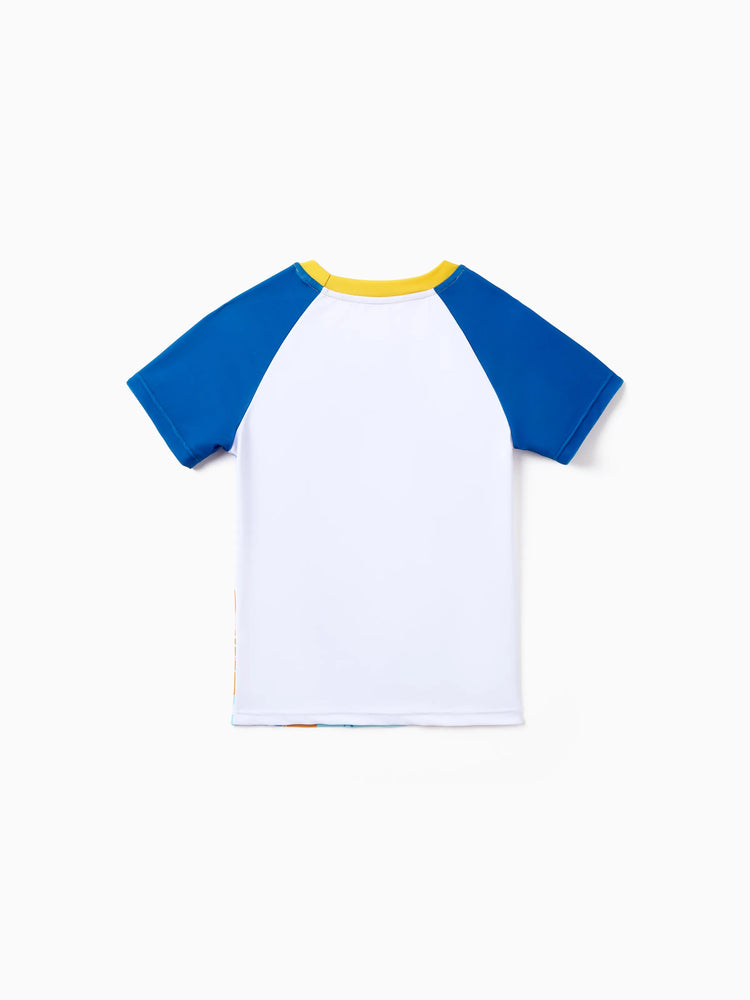 PAW Patrol Toddler Boys 2pcs Chase/Rubble UPF50+ Animal Pattern Tops and Trunks Swimsuit Deep Blue