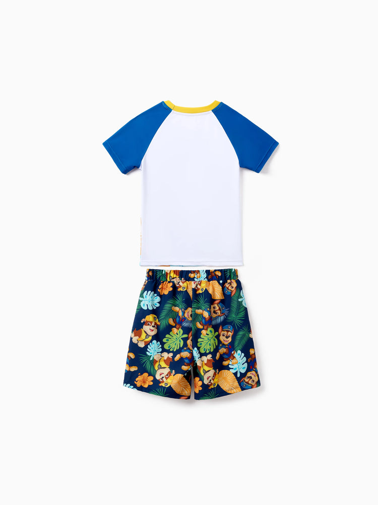 PAW Patrol Toddler Boys 2pcs Chase/Rubble UPF50+ Animal Pattern Tops and Trunks Swimsuit Deep Blue