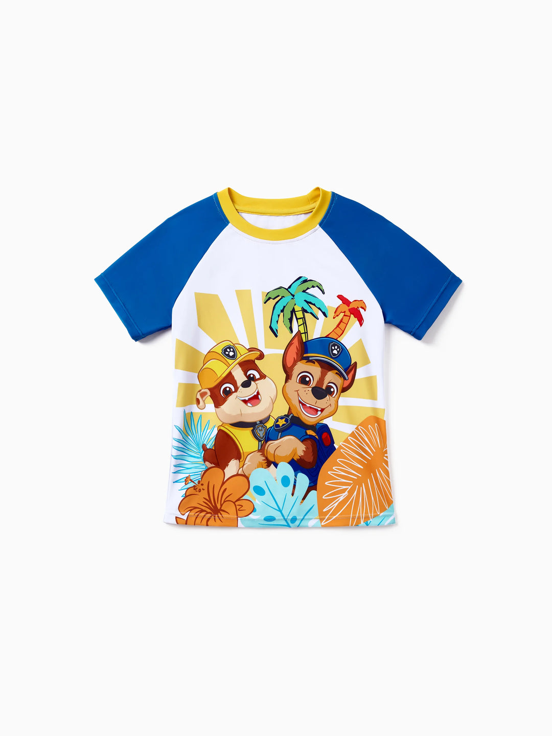 Traje de baño para niños pequeños PAW Patrol 2 piezas Chase/Rubble con protección UPF50+ y estampado de animales, parte superior y pantalones cortos azul profundo