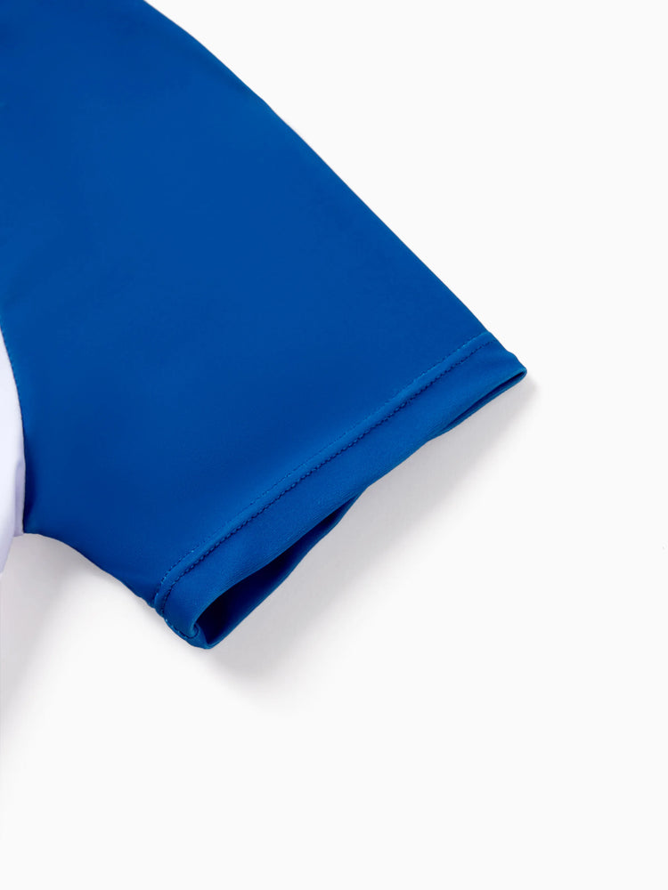 PAW Patrol Toddler Boys 2pcs Chase/Rubble UPF50+ Animal Pattern Tops and Trunks Swimsuit Deep Blue