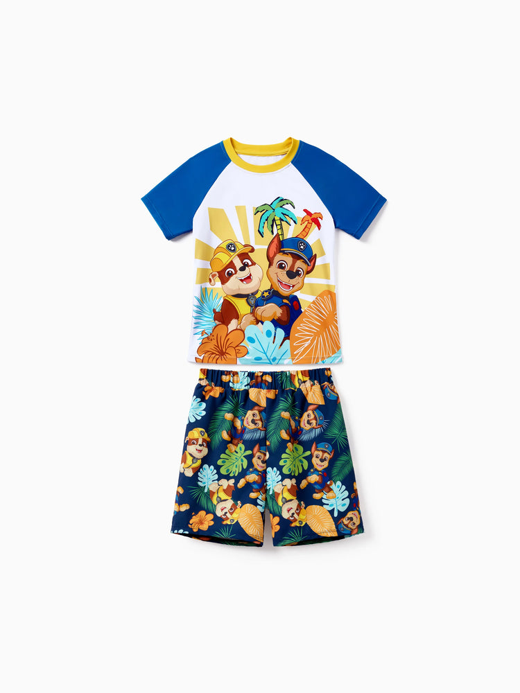 PAW Patrol Toddler Boys 2pcs Chase/Rubble UPF50+ Animal Pattern Tops and Trunks Swimsuit Deep Blue